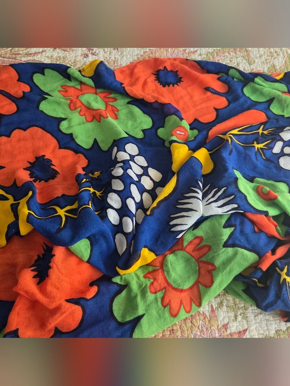 Marimekko Vibrant Blue Floral Scarf / Wrap